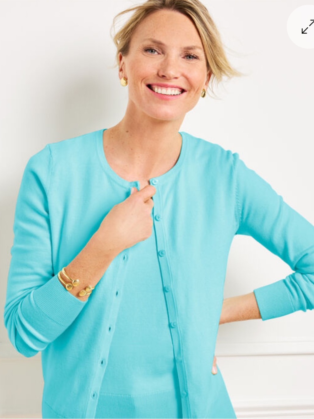 Talbots Turquoise Button-Front Crewneck Cardigan - Picture 2 of 2